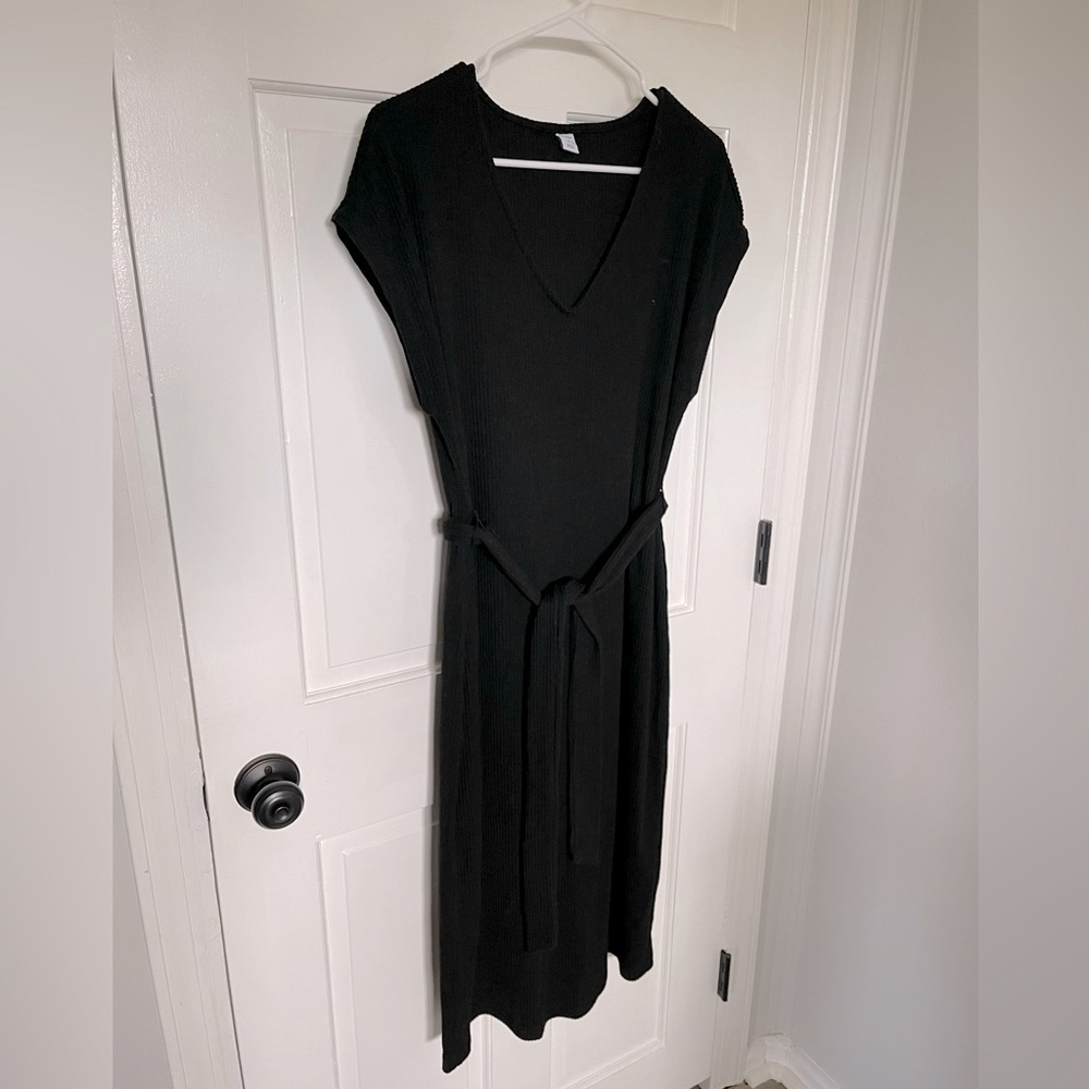 Black Knit Ribbed Tie Waist Old Navy Dress